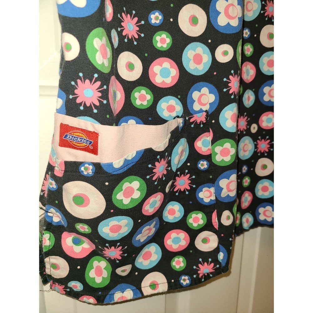Dickies medical uniform scrub shirt‎ size XL bright floral cotton Cheerful Pink